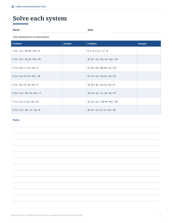 Preview of Printable 2x2 System of Equations Worksheet